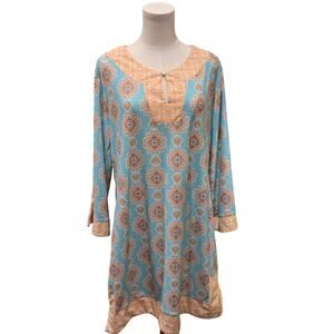 Cabana Life Coastal Cottage Shift Dress UPF 50+ Sun Protection Blue Orange XL